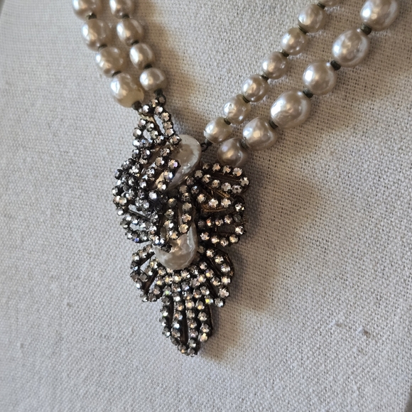 Vtg Signed 40s 50s Miriam Haskell Baroque Pearl Multi Strand Necklace, 14" - Picture 13 of 16
